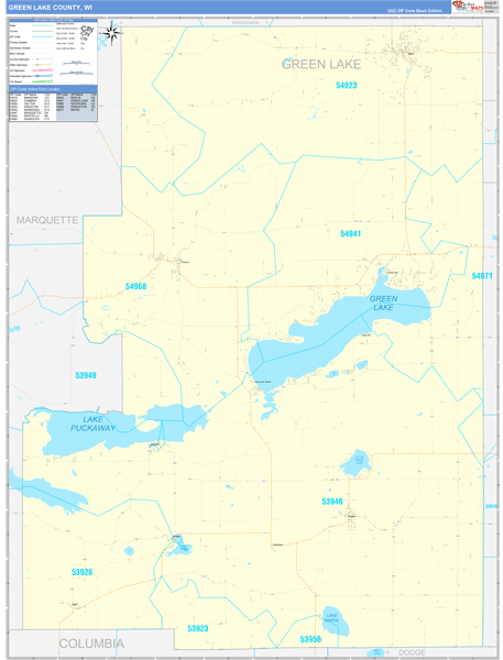 Green Lake County, WI Zip Code Wall Map